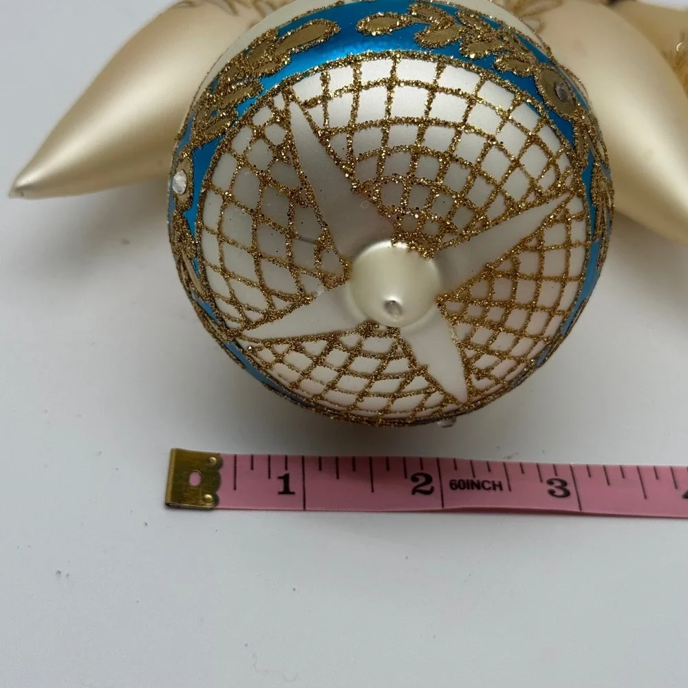 Vintage Glass Christmas Ornaments Lot 4 Cream Gold Lattice Teardrop Torpedo 6